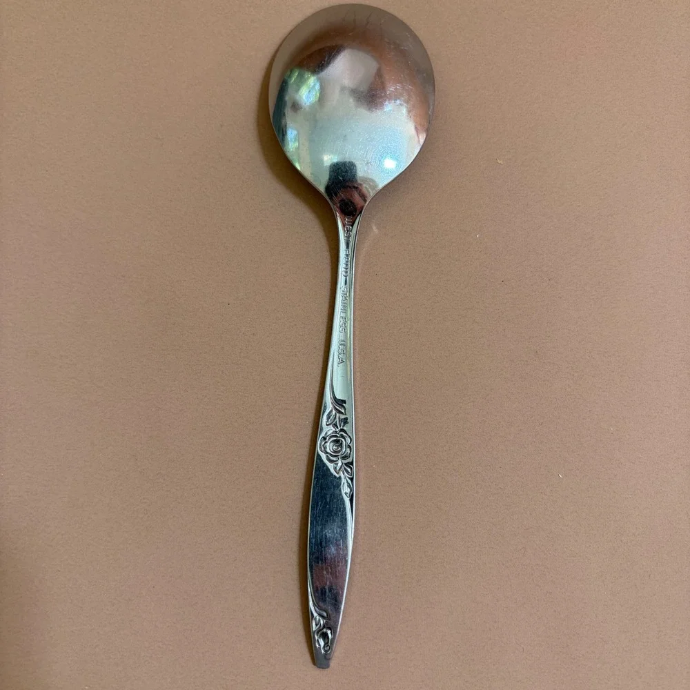 West Bend Twilight Rose Stainless Steel Spoons Set 6 Tablespoons 1 Soup Spoon